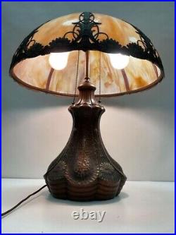 Rare Arts Craft Caramel Slag Glass Lamp Terracotta Hammered Copper Finish Flower Rare Arts Craft Caramel Slag Glass Lamp Terracotta Hammered Copper Finish Flower
