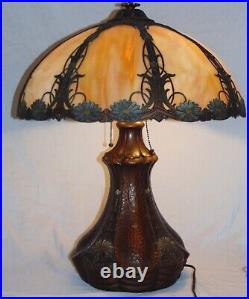 Rare Arts Craft Caramel Slag Glass Lamp Terracotta Hammered Copper Finish Flower Rare Arts Craft Caramel Slag Glass Lamp Terracotta Hammered Copper Finish Flower