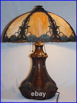 Rare Arts Craft Caramel Slag Glass Lamp Terracotta Hammered Copper Finish Flower Rare Arts Craft Caramel Slag Glass Lamp Terracotta Hammered Copper Finish Flower