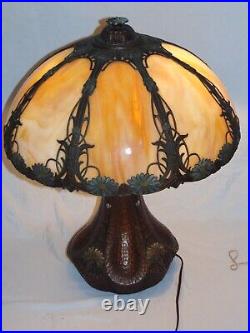 Rare Arts Craft Caramel Slag Glass Lamp Terracotta Hammered Copper Finish Flower Rare Arts Craft Caramel Slag Glass Lamp Terracotta Hammered Copper Finish Flower