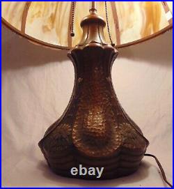 Rare Arts Craft Caramel Slag Glass Lamp Terracotta Hammered Copper Finish Flower Rare Arts Craft Caramel Slag Glass Lamp Terracotta Hammered Copper Finish Flower