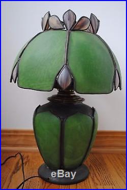 Rare Arts&Crafts, Nouveau Bent Novelty Glass Co. Leaded Stained Slag Glass Lamp