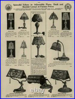 Rare Beautiful Antique 1920's NWAS 37 Slag Glass Patriotic Piano Desk Lamp