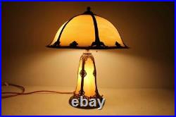 Rare Beautiful Antique Slag Stained Glass Table Lamp & Lighted Base