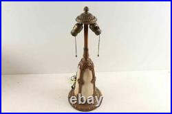 Rare Beautiful Antique Slag Stained Glass Table Lamp & Lighted Base