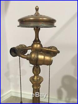 Rare Bigelow & Kennard Bronze Lamp Base. Leaded, Slag Glass Shade. Handel Lamp Era