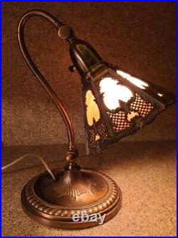 Rare Bradley & Hubbard Brass Slag Glass Gooseneck Piano Desk Study Library Lamp