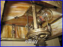 Rare Cast Iron and Cast Metal, Slag Glass, Lamp Antique