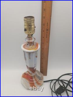 Rare Globe Specialty Company Akro Agate Slag Glass Lamp withgold shade, rewired