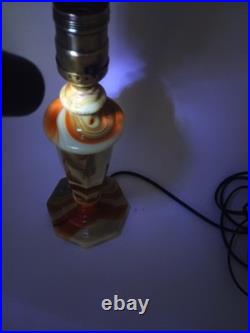 Rare Globe Specialty Company Akro Agate Slag Glass Lamp withgold shade, rewired Rare Globe Specialty Company Akro Agate Slag Glass Lamp withgold shade, rewired