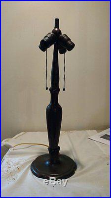 Rare Handel 4 socket with Poulsen (P & H) Slag Glass Lamp, Both Signed