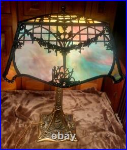 Rare Large Empire Antique Slag Glass 16 Panel Lamp
