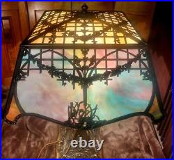 Rare Large Empire Antique Slag Glass 16 Panel Lamp