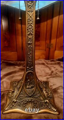 Rare Large Empire Antique Slag Glass 16 Panel Lamp