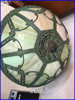 Rare Miller Arts & Crafts Slag Glass Panel Lamp Patinated Bronze Finish