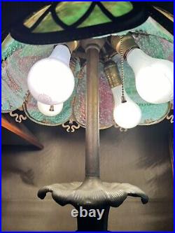 Rare Suess Slag Glass Lamp Chicago Bronze Four Pull Chain Lights 32 Wow