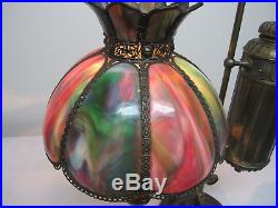 Rare Tiffany Student Lamp With Very Rare Multi Colored Slag Glass Shade