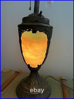 Rare Unique Slag Glass Lamp With Lighted Base