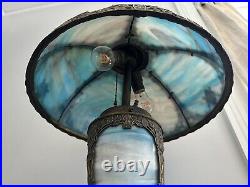 Rare Unique Slag Glass Lamp With Lighted Base