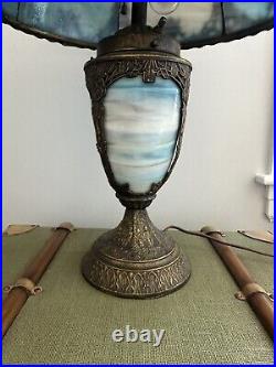 Rare Unique Slag Glass Lamp With Lighted Base