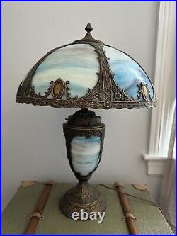 Rare Unique Slag Glass Lamp With Lighted Base