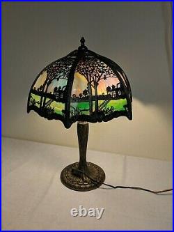 Rare! Vintage Antique Miller Slag Colored Glass Lamp House Boat Lake Water