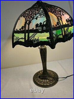 Rare! Vintage Antique Miller Slag Colored Glass Lamp House Boat Lake Water