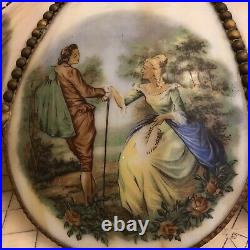 Rare Vtg Huge Slag Glass Currier & Ives Beautiful Antique Courtship Light Shade