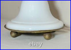 Rare antique vintage milk slag white glass brass electric table lamp light