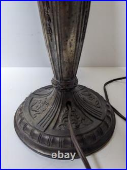 Read VTG Slag Glass Electric Metal Lamp Caramel & Blue 2 Tone 28 Tall