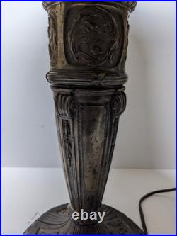 Read VTG Slag Glass Electric Metal Lamp Caramel & Blue 2 Tone 28 Tall