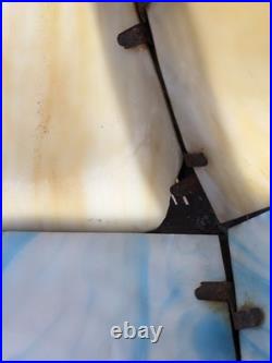 Read VTG Slag Glass Electric Metal Lamp Caramel & Blue 2 Tone 28 Tall