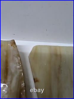 Read VTG Slag Glass Electric Metal Lamp Caramel & Blue 2 Tone 28 Tall
