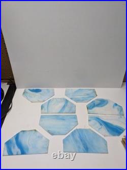 Read VTG Slag Glass Electric Metal Lamp Caramel & Blue 2 Tone 28 Tall