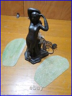 Restored Bronze Nymph Butterfly Lamp with Green Slag Glass Wings #3981