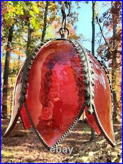 Retro Stained Slag Glass Hanging Swag Lamp Light Fixture Red Tulip Tiffany Style
