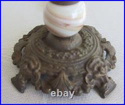 Rewired Antique 26 Art Deco Cast Iron Table Lamp Finial Brown Slag Glass FX324