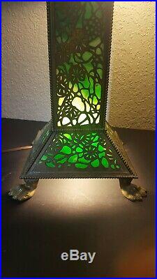 Riviere Studios Antique Mission Arts & Crafts Claw Foot Slag Glass Table Lamp
