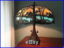 Romantic Victorian Bent Slag Glass Shade, with Quoizel Lamp Base