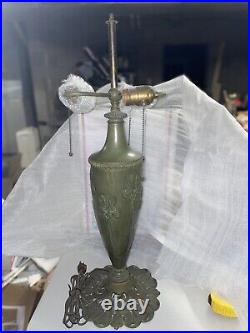 SIGNED Antique Miller Lamp Base For Slag Stained Glass Shade Spun Brass