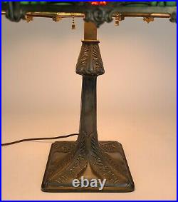 SIGNED BRADLEY & HUBBARD ARTS & CRAFTS SLAG GLASS LAMP c1905 ANTIQUE NOUVEAU