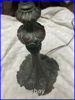 SLAG GLASS LAMP 8 PANEL WITH Decorative BASE VINTAGE/ANTIQUE Heavy Art Deco