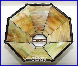 Slag Glass Lamp Shade 8 Panel With Metal Overlay