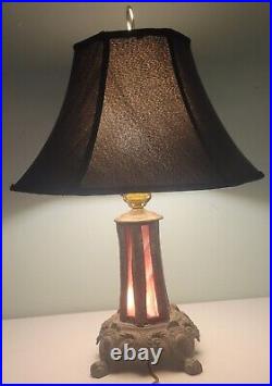 SLAG GLASS (MARBLE GLASS) TABLE LAMP, 26, with Screw in Bell Shade, ANTIQUE