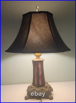 SLAG GLASS (MARBLE GLASS) TABLE LAMP, 26, with Screw in Bell Shade, ANTIQUE