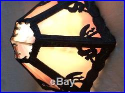 SLAG GLASS RETICULATED PUTTI SQUIRREL LAMP SHADE Art Nouveau RARE
