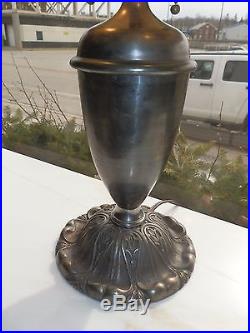 STUNNING ANTIQUE VICTORIAN SLAG GLASS LAMP With WONDERFUL PEWTER BASE & DETAIL