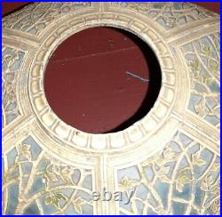 STUNNING Antique Arts Crafts Slanted Slag Glass Ornate Scenic 6 Panel Lamp Shade