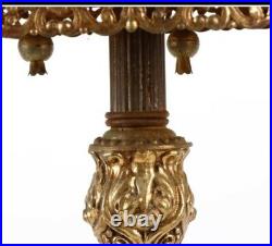 STUNNING! Antique SLAG GLASS 8 Panel Metal Overlay 32 BANQUET SPELTER LAMP