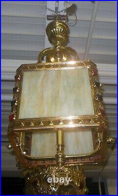 SUPERB Antique VICTORIAN Caramel SLAG Glass Jewel Light Fixture Hanging Lamp